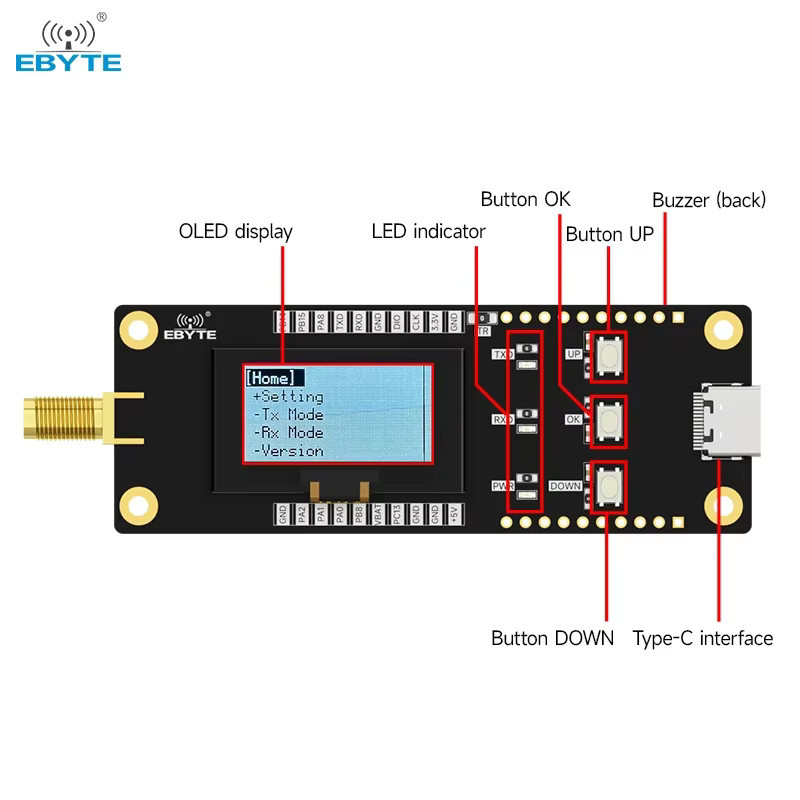 EBYTE E22-M E22-T LoRa Offline Testkit mit OLED-Bildschirm und RF-Transceiver als Langstrecken-Sender-Empfänger in Schwarz - Bild 2
