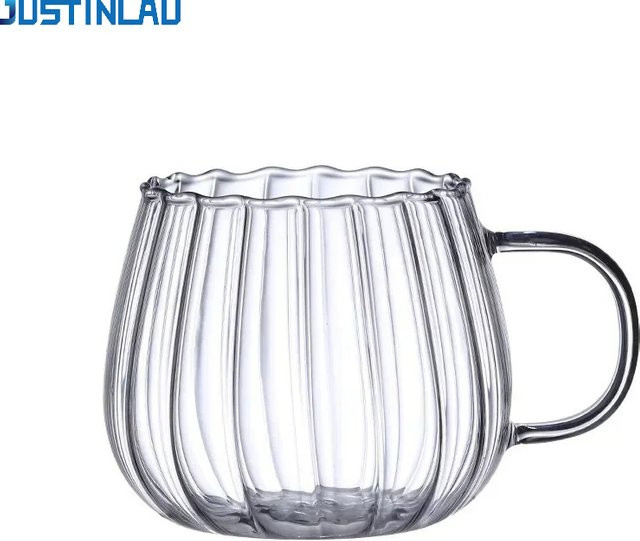 JUSTINLAU Kaffeetasse aus Borosilikatglas mit Streifen-Design, transparent, 400 ml - Bild 1