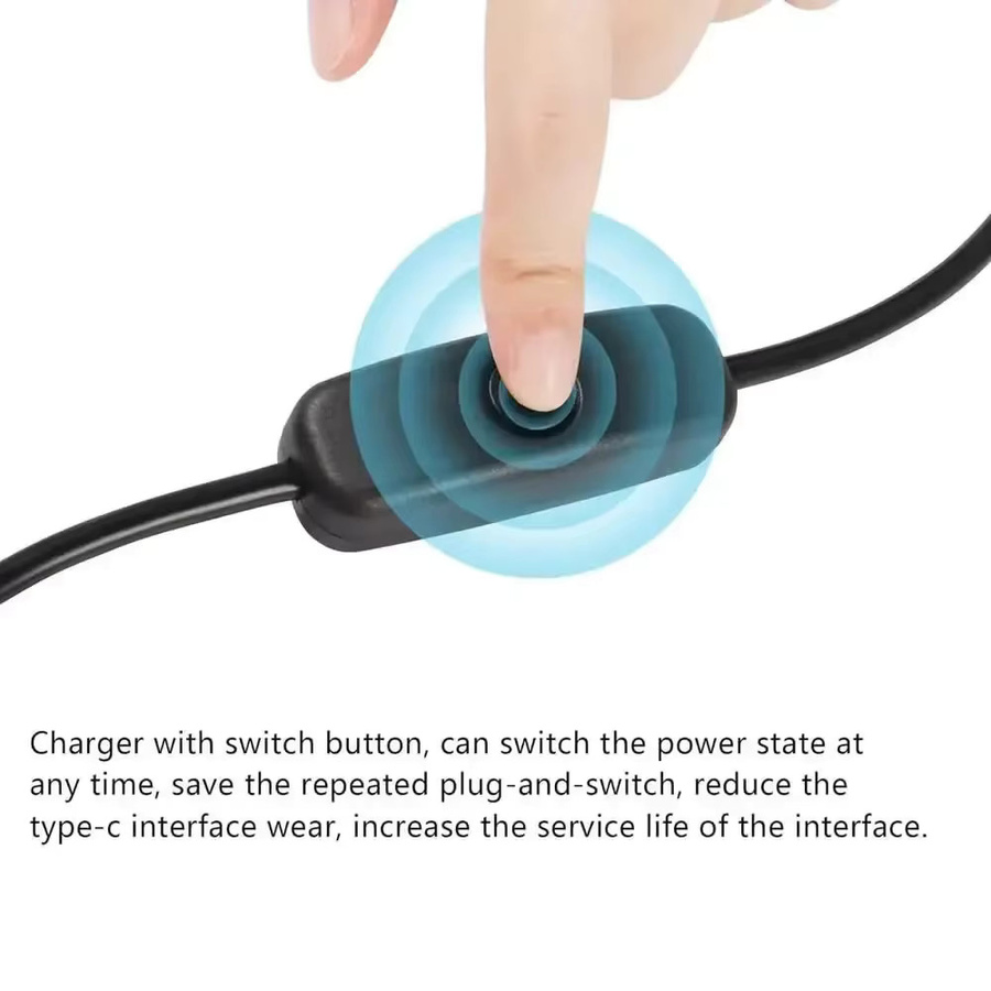 USB-C-auf-USB-C-Datenkabel mit Ein/Aus-Schalter, 60 W Schnellladefunktion und PD 20 V 3 A, Schwarz - Bild 3