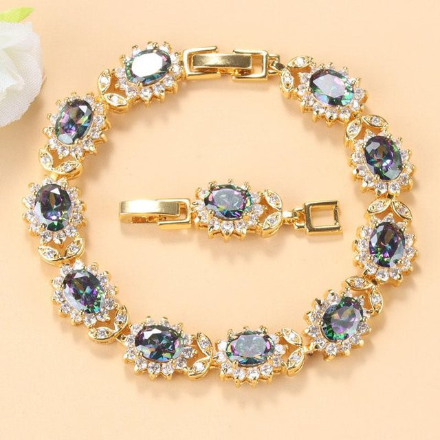 anny&Della Armband, vergoldet, blauer Stein, Zirkonia, Kristall, Damen, 18+3 cm - Bild 1