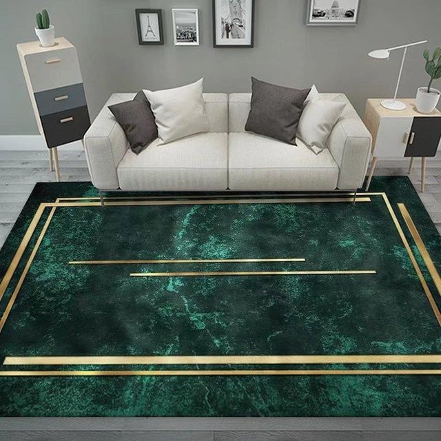 Karpetti Wohnzimmerteppich Modern Geometrisch in Grün und Gold, Waschbarer Flauschiger Bereichsteppich aus Polyester, B/T: 120 x 80 cm - Bild 1