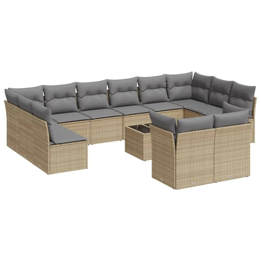vidaXL 13-teilige Garten-Sofagarnitur aus Poly-Rattan mit Kissen in Beige und Hellgrau - Bild 2