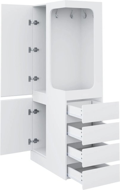 Merax Kleiderschrank Weiß Matt mit integrierten Schubladen und Kleiderstange, B/T/H: 70 x 40 x 170 cm - Bild 1