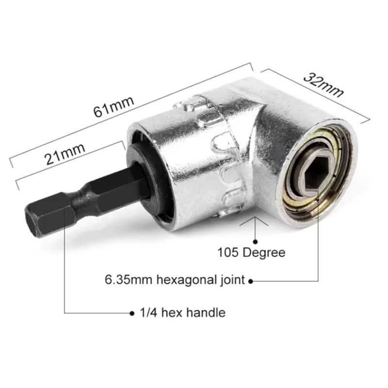 Atooltour 105 Grad rechtwinkliger Bohraufsatz mit 1/4 Sechskant-Magnetsteckdose als Bohrfutter-Adapter und Schraubendreher-Verlängerung in Silber - Bild 2