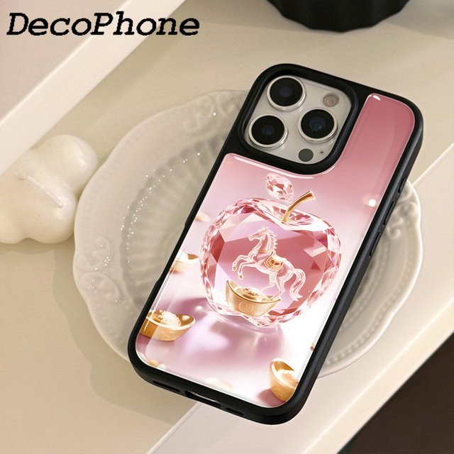 DecoPhone Sturzsichere Handyhülle mit Rosa Pferd und Kristall-Epoxy für iPhone 11 bis iPhone 16 Pro Max - Bild 1