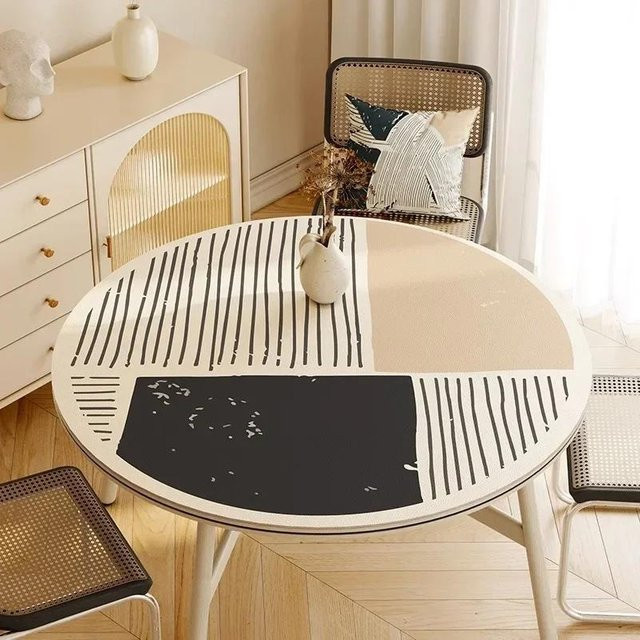 Runde wasserdichte Tischdecke von FQMM aus PVC im minimalistischen Design, mehrfarbig, Durchmesser: 120 cm - Bild 1