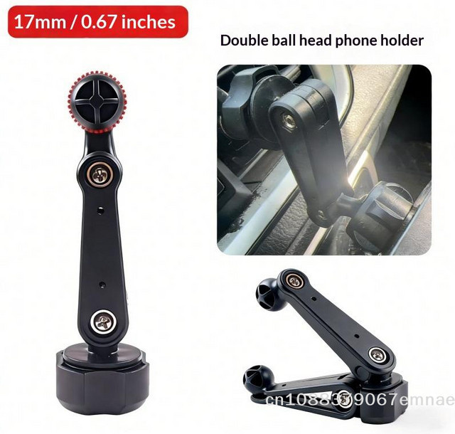 JETTING Universeller Autohandyhalter mit 17mm Kugelkopf und Verlängerungsstange, 360-Grad-Drehung und Lüftungsadapter, Schwarz - Bild 1