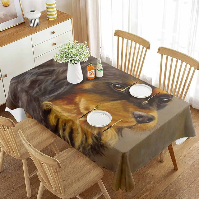 Rechteckige Tischdecke mit Hund-Ölgemälde-Motiv von Fancy Style Studio, Mehrfarbig, B/L: 80 x 150 cm - Bild 1