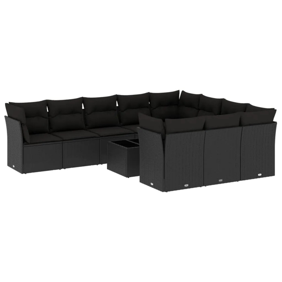 vidaXL 11-tlg. Garten-Sofagarnitur in U-Form aus Polyrattan mit Kissen und Tisch in Schwarz - Bild 2
