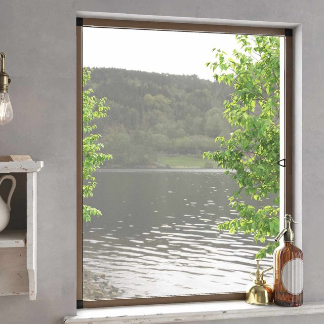 Insektenschutz für Fenster von VD Home Furnishing in Braun mit Glasfaser-Gewebe und Aluminiumrahmen, B: 120 cm, H: 140 cm - Bild 1