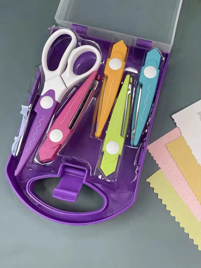 5er-Set minimalistische Spitzenschere mit gewelltem Muster und abgerundeter Spitze für Kinder und Studenten - Bild 4