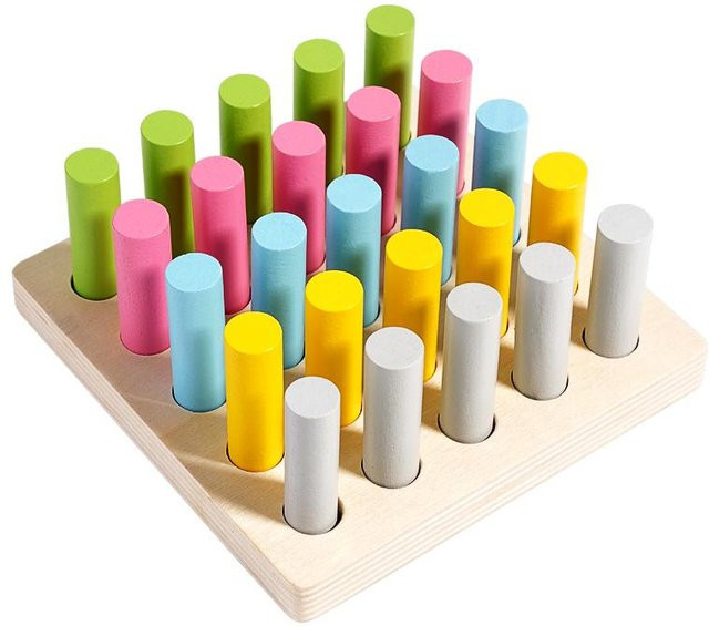 Montessori Frühförderung Holz Steckbrett, Bunt, ab 3 Jahre - Bild 1