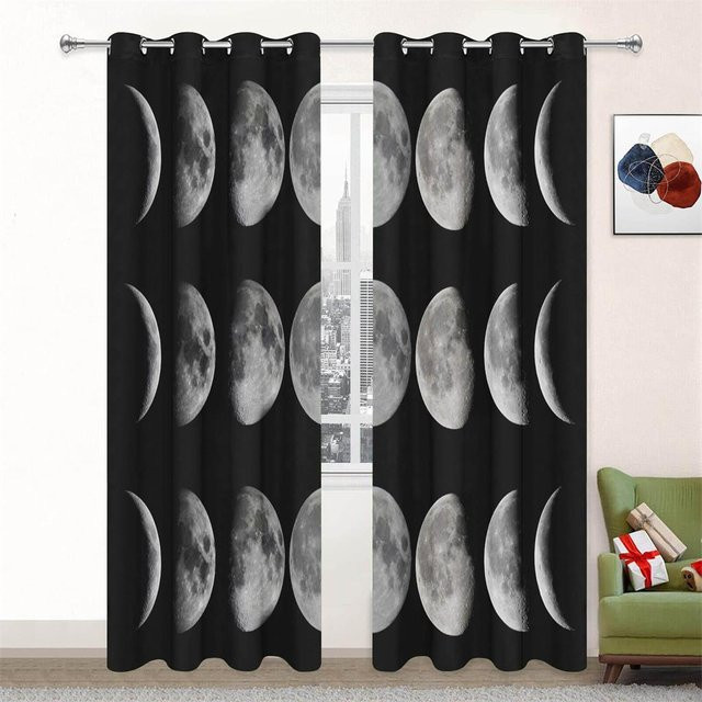 Yiran Furniture Vorhang Set Sternenhimmel Wald See Mondlicht in Schwarz, 2er Set, halbtransparent, B: 50 cm, H: 60 cm - Bild 1