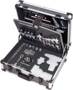 Bosch Kraftwerk Werkzeugkoffer B147 in Schwarz, 97-teiliges Set mit 3/8 Zoll Antrieb inklusive Zangen, Schraubendrehern, Steckschlüsseln und Schlüsseln - Bild 1