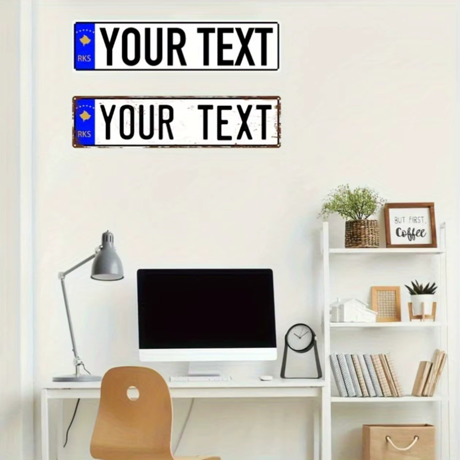 Personalisierbares Retro-Wandschild aus Metall von CIFBUY mit Text oder Foto, weißes Hausname- und Nummernschild im rustikalen Bauernhaus-Stil, Breite: 39,9 cm, Höhe: 9,9 cm - Bild 2