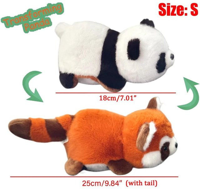 Flip-Panda-Spielzeuge Kawaii-Tiere Rote Waschbär-Plüschtiere 2-in-1 Wende-Wechsel Katze Capybara Weiche Kissen, Plüsch / Textil, ab 14 Jahre - Bild 1