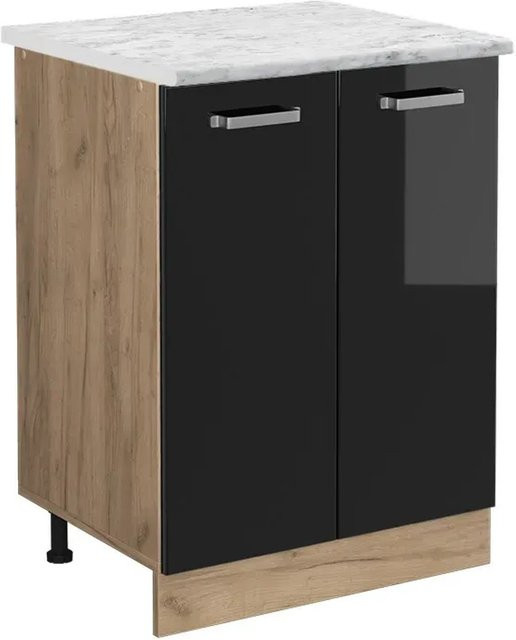 Vicco Küchenschrank R-Line Küchenkommode Schwarz Hochglanz mit Marmor-Optik B/T/H: 60 x 46 x 81,6 cm - Bild 1