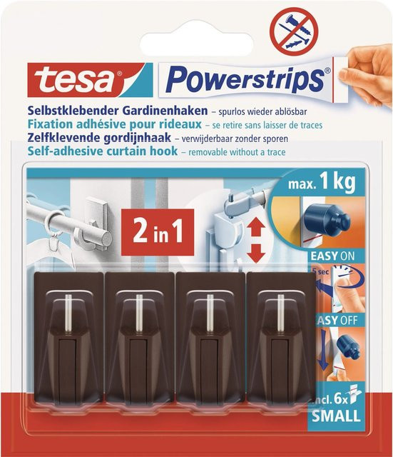 tesa Powerstrips Gardinenhaken selbstklebend braun, 4 Stück - Bild 1