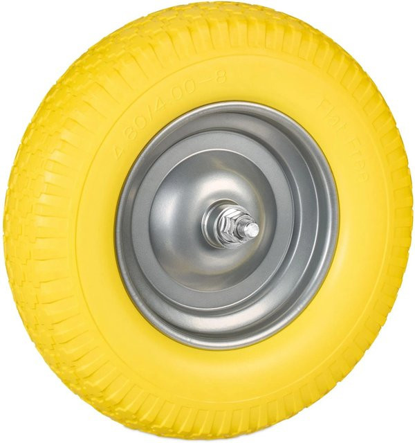 Relaxdays Schubkarrenrad 4.00-8 aus Vollgummi in Gelb-Grau mit Achse, Pannensicher, Durchmesser: 39 cm, Breite: 9 cm - Bild 1