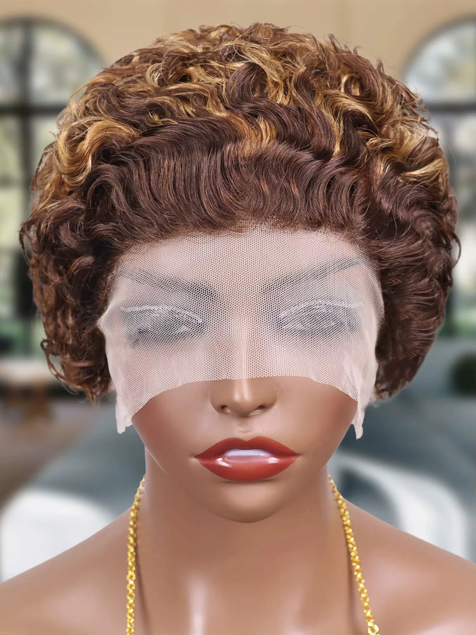 Doralia Pixie Cut Perücke, Ombre Honig Blonde, 13x4 Spitze Frontal, Echthaar - Bild 5