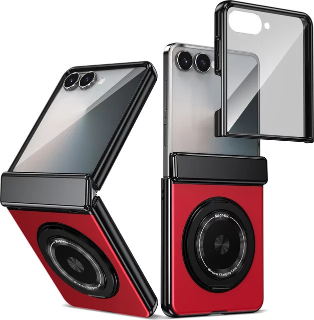 Magnetische Handyhülle für Samsung Galaxy Z Flip 7, 6, 5, 4, 3 mit 360 Grad drehbarem Ringhalter und Scharnier-Schutz in Schwarz - Bild 1