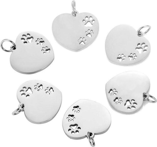 yuyongzhi Charms Anhänger, Edelstahl, Pfote, Herz, Silber, Unisex - Bild 1