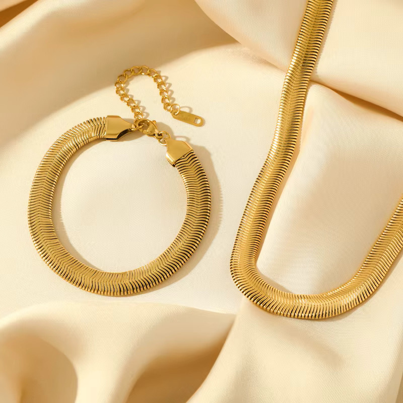 EILIECK Schmuck-Set, Schlange Kette und Armband, Edelstahl, Gold, Damen - Bild 2