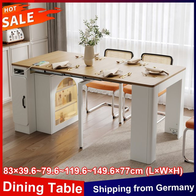Anajqaqia Kücheninsel in Weiß mit Rollen, ausziehbarer Esstisch mit abnehmbarer Tischplatte, Buffetschrank und integrierter Steckdosenleiste, modernes Sideboard aus Holz - Bild 1
