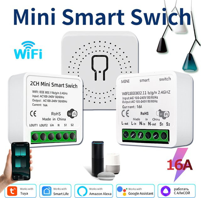 Tuya Smart Wifi Lichtschalter Modul 16A mit 2-Wege-Steuerung in Weiß, kompatibel mit Smart Life App, Amazon Alexa und Google Assistant - Bild 1