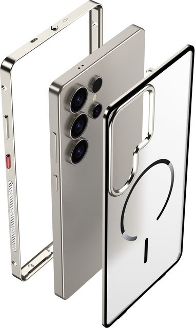 Samsung Galaxy S25 S24 Plus S23 Ultra Schutzhülle mit abnehmbarem Metallrahmen und MagSafe Unterstützung in Schwarz Matt - Bild 1