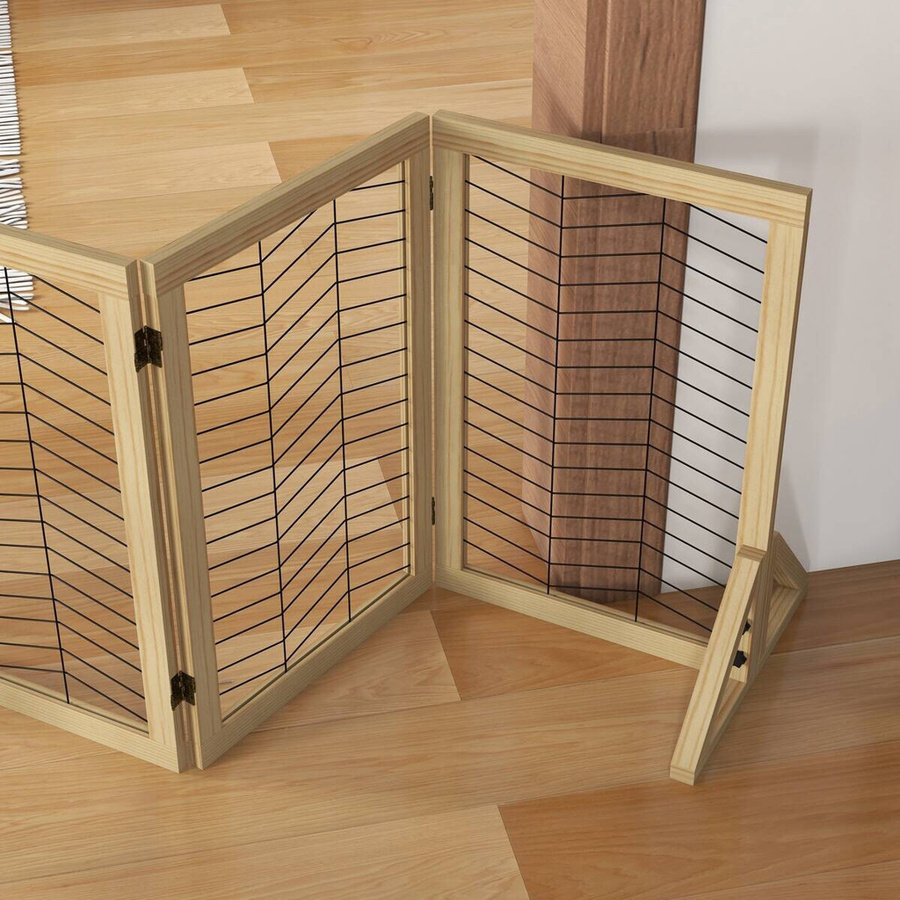 PawHut Absperrgitter aus Kiefernholz und Stahl klappbar mit 8 Platten, Natur, B: 375 cm, T: 44 cm, H: 70 cm - Bild 2