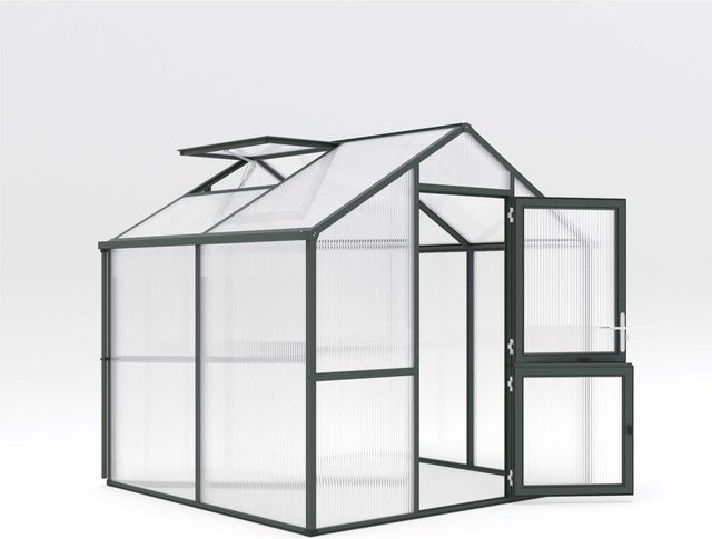 KGT Gewächshaus Iris II in Tannengrün mit 5,1 m² Fläche, Aluminiumrahmen und Polycarbonat-Platten - Bild 1