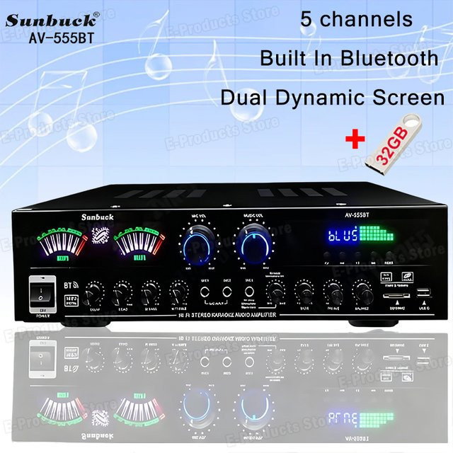 SUNBUCK AV-555BT Digitaler Stereo-Verstärker mit Bluetooth und Dual Dynamic Screen in Schwarz - Bild 1