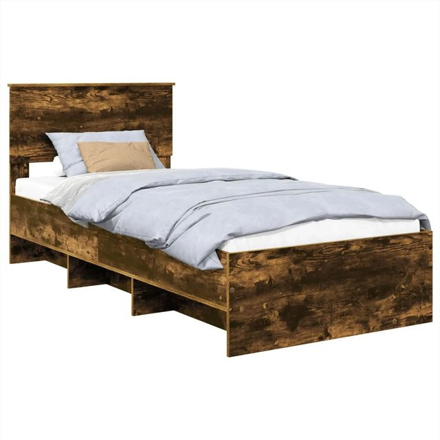 vidaXL Bettrahmen aus Holzwerkstoff in Raucheiche, Farbe Braun, B/T/H: 120 x 200 x 123 cm - Bild 1