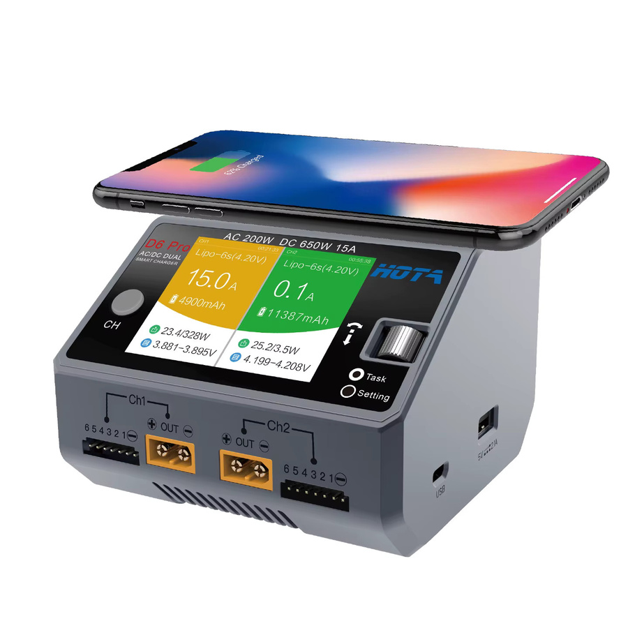 HOTA D6 Pro AC/DC Dual-Channel Smart Balance Ladegerät mit 200W AC und 650W DC für LiPo LiHV NiMH NiCd RC Drohnen in Transparent Blau - Bild 3