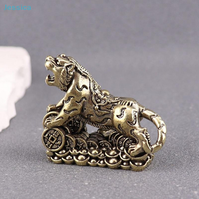 Jessica Messing-Tigerfigur auf Münzen in Gold als Feng-Shui-Statue für Reichtum und Schutz zur Dekoration von Zuhause und Büro - Bild 1