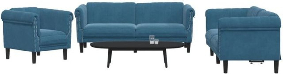 Vidaxl 3-tlg. Sofagarnitur in Blau aus Samt im klassischen Design - Bild 1