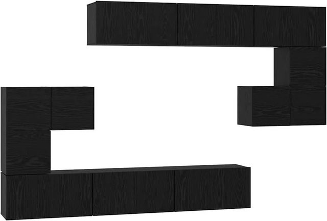 vidaXL TV-Schrankset 10-teilig in Schwarz und Eichen-Optik, minimalistisches Wandregal-Set aus Holzwerkstoff für dein Wohnzimmer, Set enthält: 6 x Schrank B: 80 cm, T: 30 cm, H: 30 cm; 2 x Schrank B: 60 cm, T: 30 cm, H: 30 cm; 2 x Schrank B: 30,5 cm, T: 3 - Bild 1