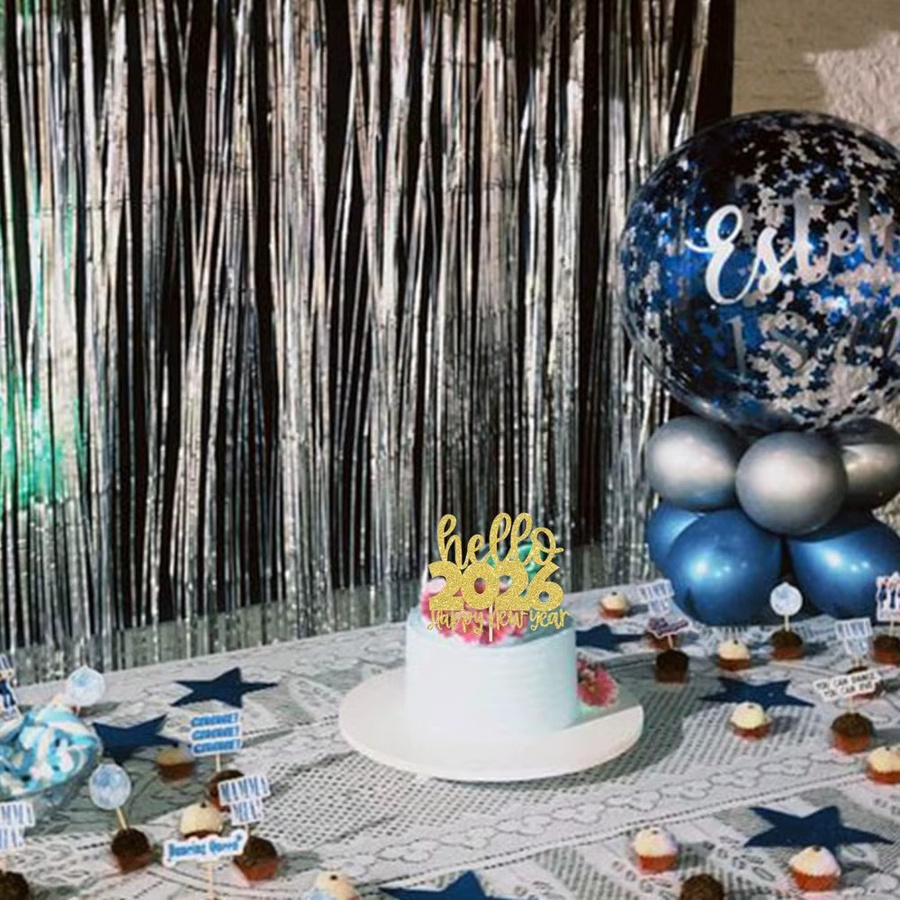 Hello 2026 Cake Topper Glitter Gold Silvester Dekoration für deine Feier - Bild 3