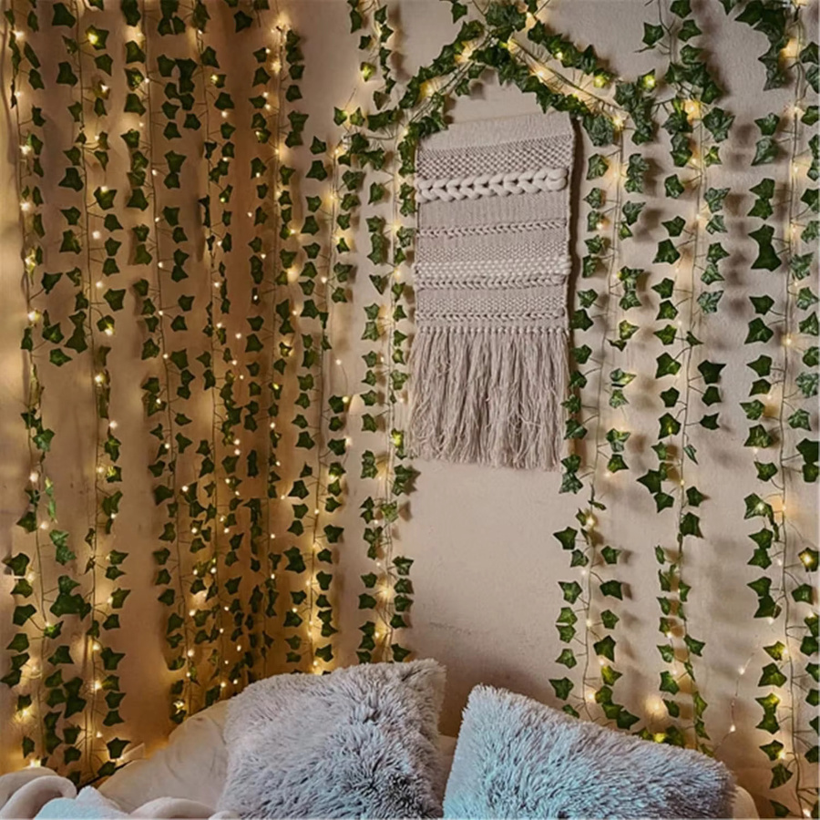 MENGHAO Künstliche Efeu-Lichterkette in Grün mit warmweißen LED-Feenlichtern zur Dekoration von Hochzeit, Party und Zuhause - Bild 2