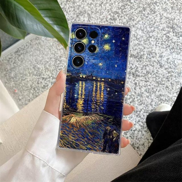 Transparente Handyhülle mit Van Gogh Kunstmotiven Mandelblüten Sonnenblume Sternenhimmel für Samsung Galaxy S25 S24 S23 S22 S21 S20 Ultra Plus FE A55 5G - Bild 1
