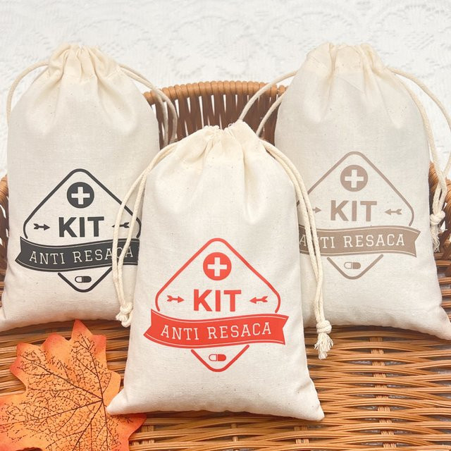 10er Set Baumwolltaschen als Hochzeits-Kit und Anti-Kater-Party Geschenktüten in Schwarz und Weiß - Bild 1
