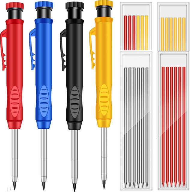 Zimmermannsmarkierungsstift mit 2,8 mm Graphitmine in Schwarz und Rot inklusive Anspitzer für die Holzbearbeitung - Bild 1