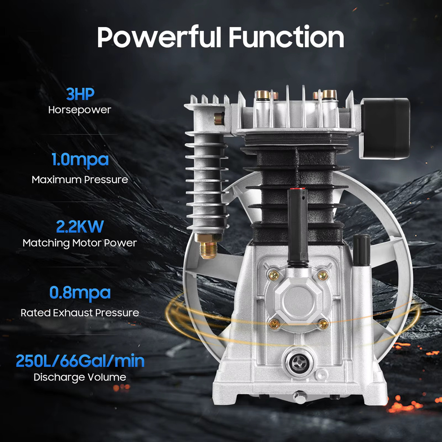 TOOL1SHOoo Luftkompressor-Pumpenkopf, 2,2KW Einstufiger Doppelzylinder in Silber und Schwarz, 250L/min Luftleistung - Bild 2