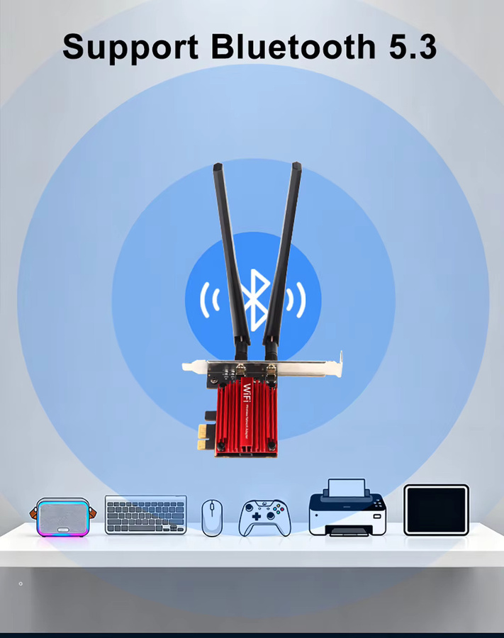 TelDaykemei WiFi 6E Triple Band PCIe Netzwerkkarte mit Bluetooth 5.3 und RTL8852CE Chip für Desktop-PC, 5374 Mbit/s, kompatibel mit Windows 10/11 - Bild 4