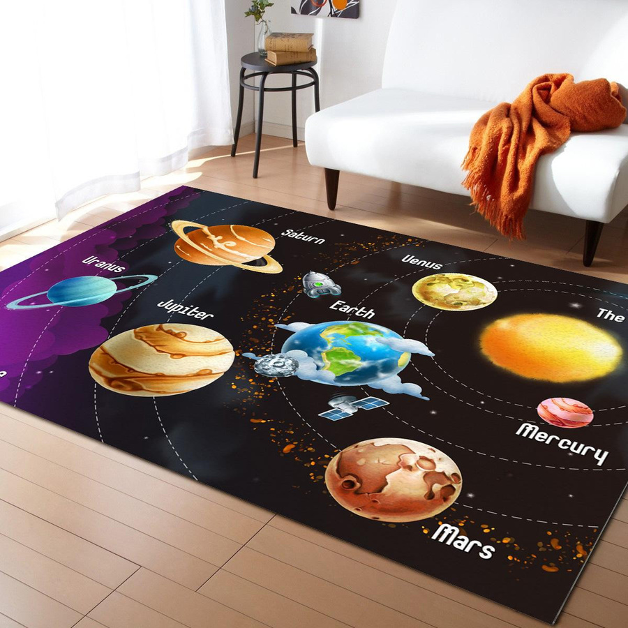 Universum Planet Zuhause Teppich Rutschfest und Waschbar, Dekorativer Teppich für Schlafzimmer und Wohnzimmer, B: 120 cm, T: 160 cm - Bild 1