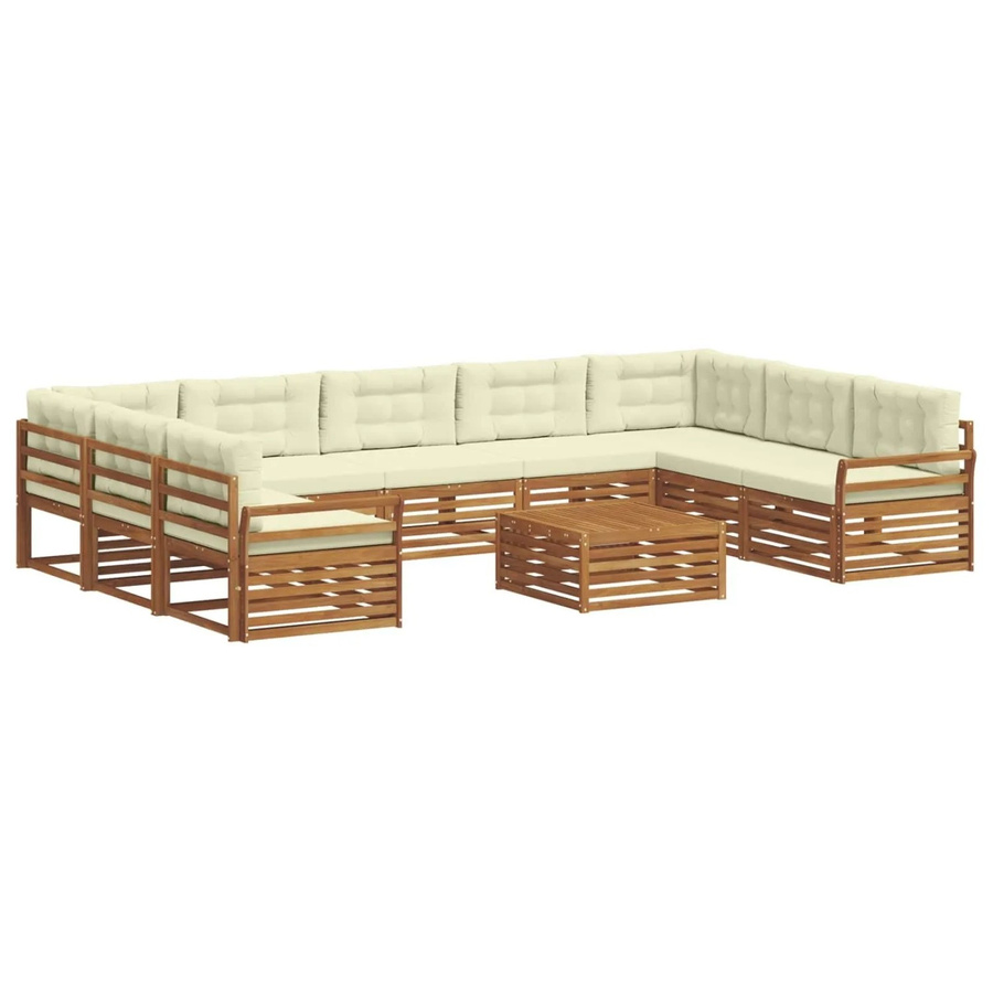 vidaXL Sofagarnitur aus Massivholz Akazie in U-Form, 10-teiliges Set in Natur und Beige mit wetterfesten Kissen - Bild 2