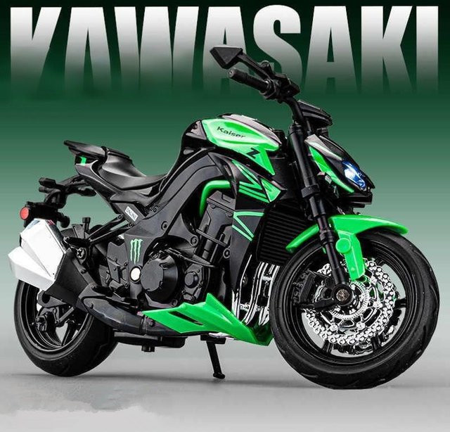 MAKEDA Kawasaki Ninja Z1000 Motorrad Modell, 1:12, Metall, Grün, mit Sound und Licht - Bild 1