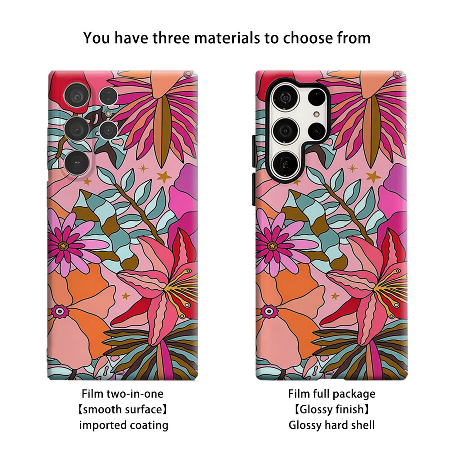 Stoßfeste Doppelschicht Handyhülle mit Boho Tropische Blumen Design für Samsung Galaxy S26 S25 Ultra S24 S23 Ultra Plus, Mehrfarbig - Bild 2