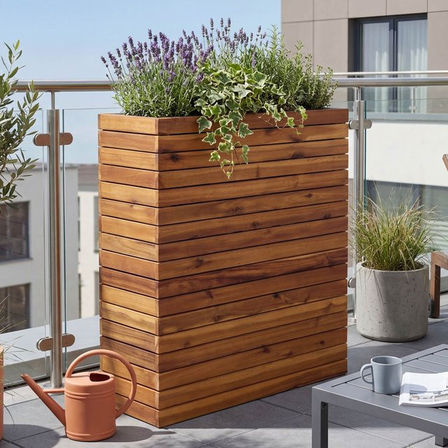 Pflanzkasten MCW L21 aus Akazienholz in Braun, eckiges Hochbeet für den Außenbereich, B/T/H: 77 x 63 x 23 cm - Bild 1